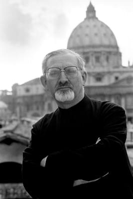 A portrait of Fr Peter-Hans Kolvenbach SJ, 29th Superior General of the Society of Jesus (the Jesuits), in front of St. Peters Basilica in Rome. Image by Don Doll SJ