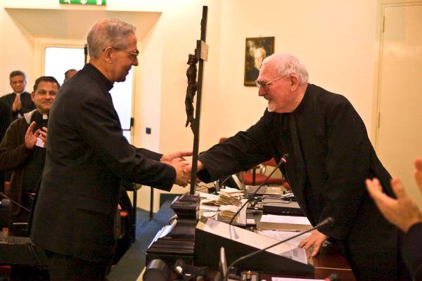 Fr Adolfo Nicolás SJ, 30th Superior General of the Society of Jesus (the Jesuits), at the 35th Jesuit General Congregation with Fr. Peter-Hans Kolvenbach