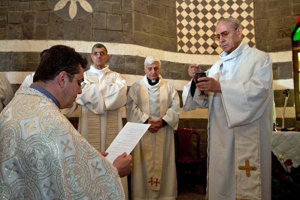 Fr Adolfo Nicolás SJ, 30th Superior General of the Society of Jesus (the Jesuits), celebrating Final Vows near Homs, Syria