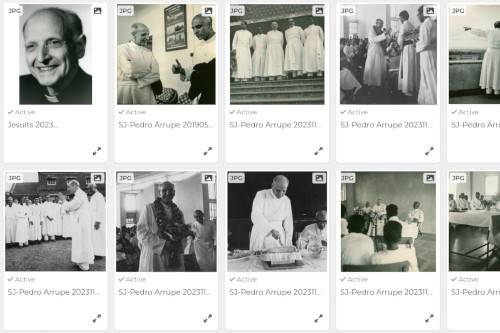 A screenshot of the image archive for Fr Pedro Arrupe SJ, 28th Superior General of the Society of Jesus (the Jesuits), on Jesuit.media